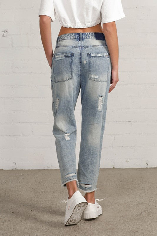 Patched Ripped Frayed Crop Jeans