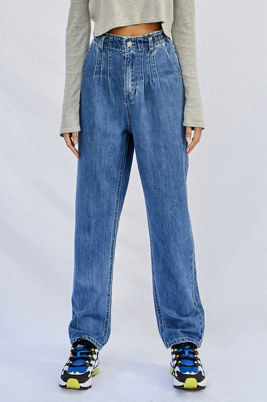 Super High Rise Pleated Mom Jeans