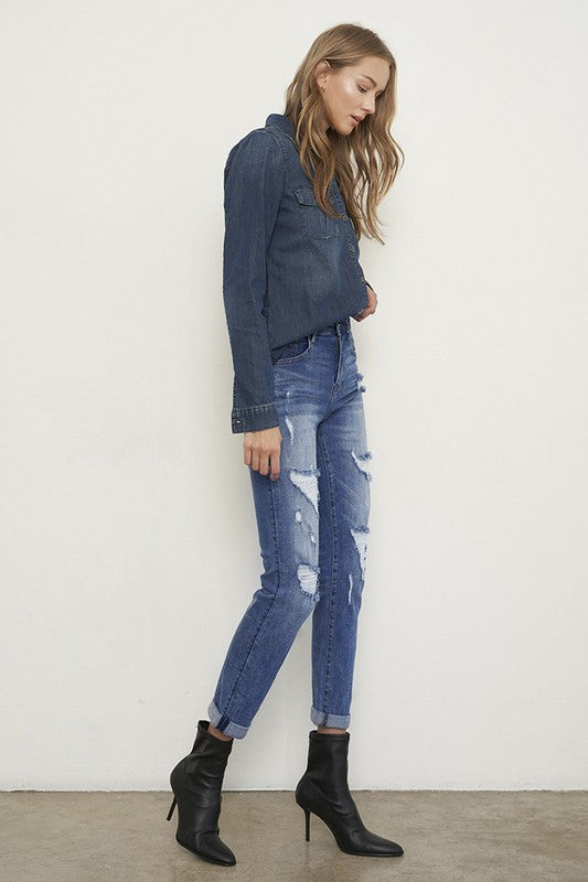 Distressed Front Girlfriend Jeans