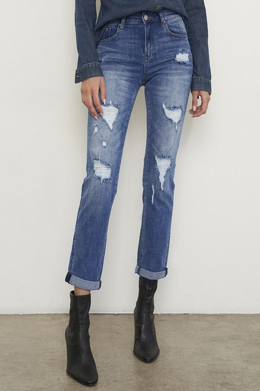Distressed Front Girlfriend Jeans