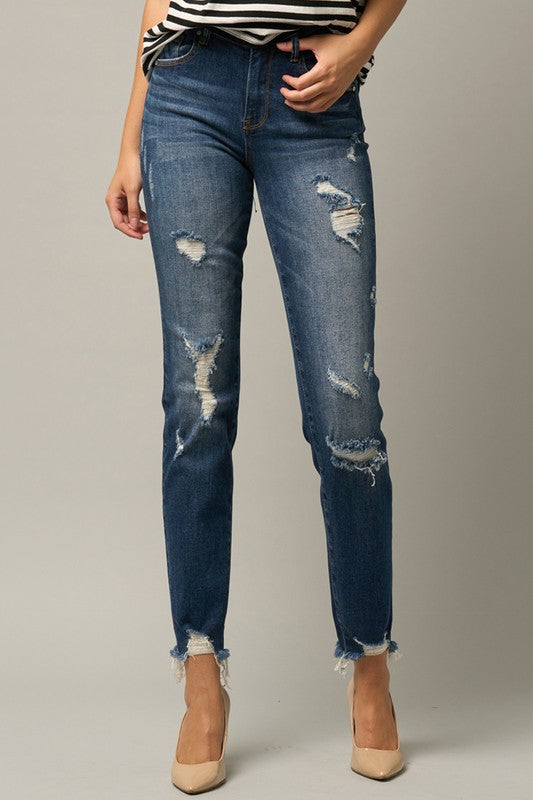 Roll Up Ripped Girlfriend Jeans