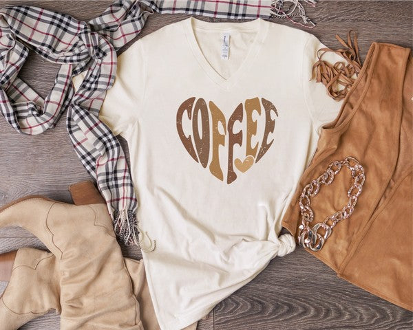 V-Neck Coffee Heart Graphic Tee