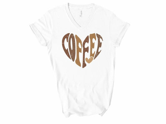 V-Neck Coffee Heart Graphic Tee